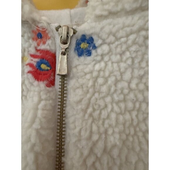 Urban Outfitter Sherpa Jacket Medium Nature Flower Hood Ribbed Waistband Zipper - Picture 14 of 15